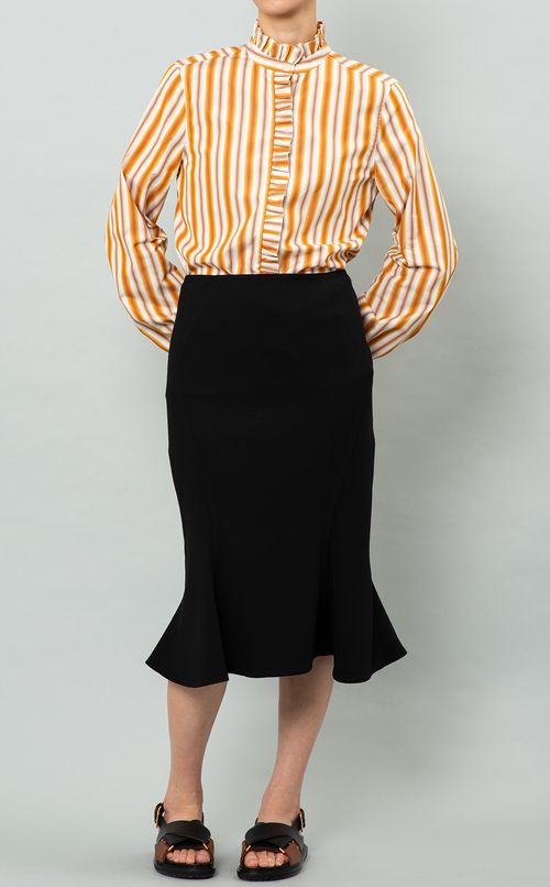 フリル付ストライプシャツ