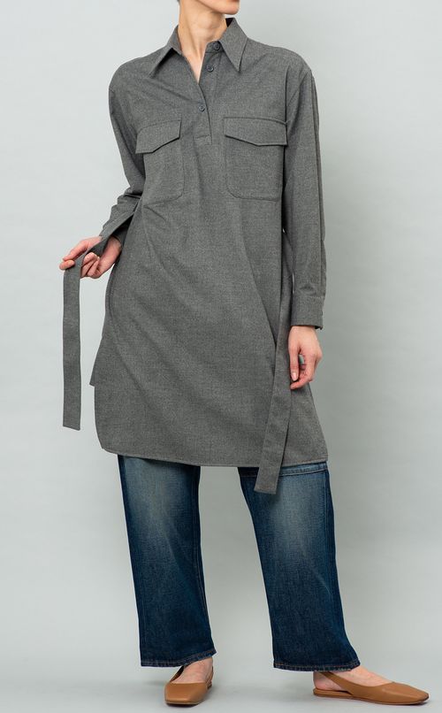 ベルト付フランネルロングシャツ