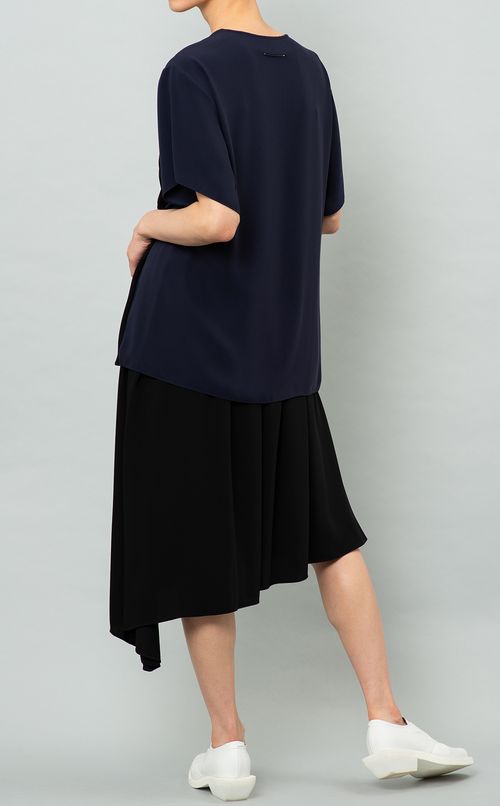 切替ギャザーハーフスリーブブラウス