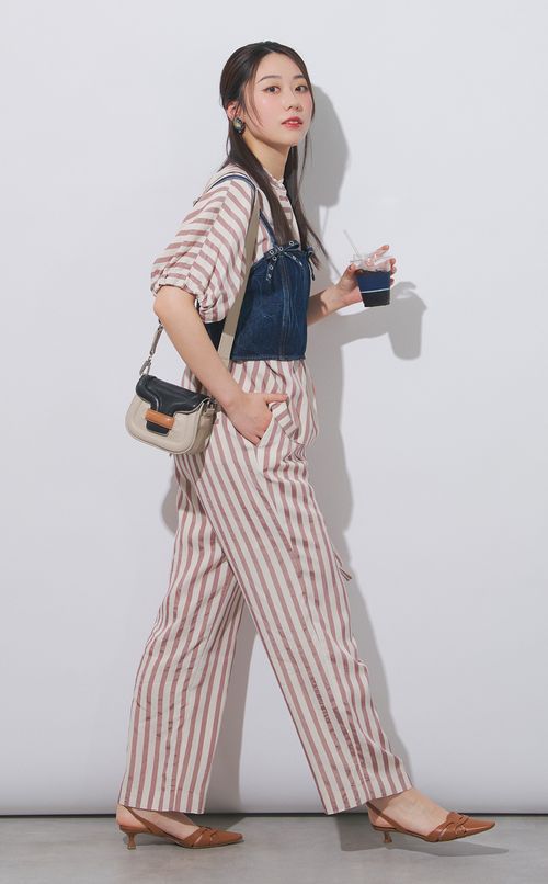 ハトメリボンデニムストラップトップ