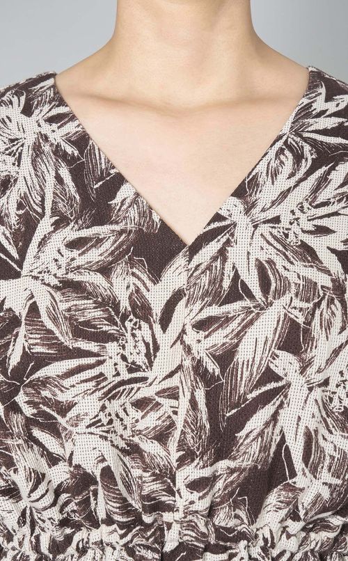 リーフプリントVネックワンピース