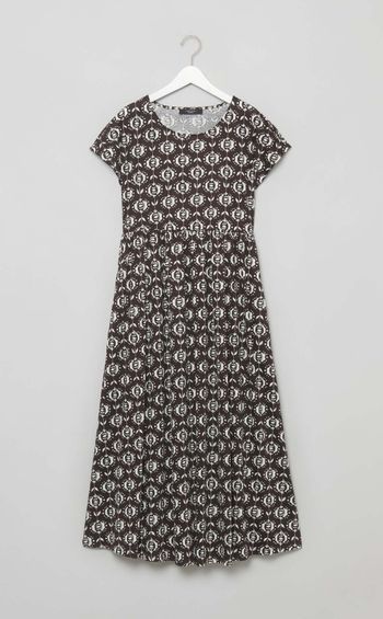 プリントギャザージャージワンピース