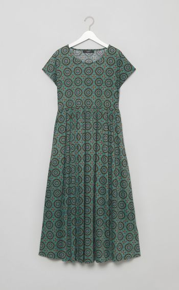 プリントギャザージャージワンピース