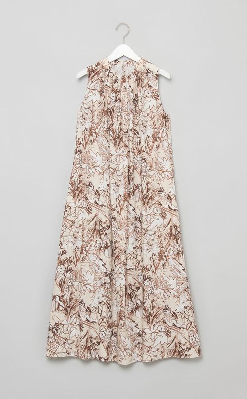 プリントギャザーノースリーブワンピース