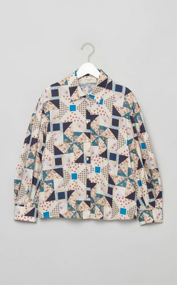 パッチワークプリントコットンブラウス