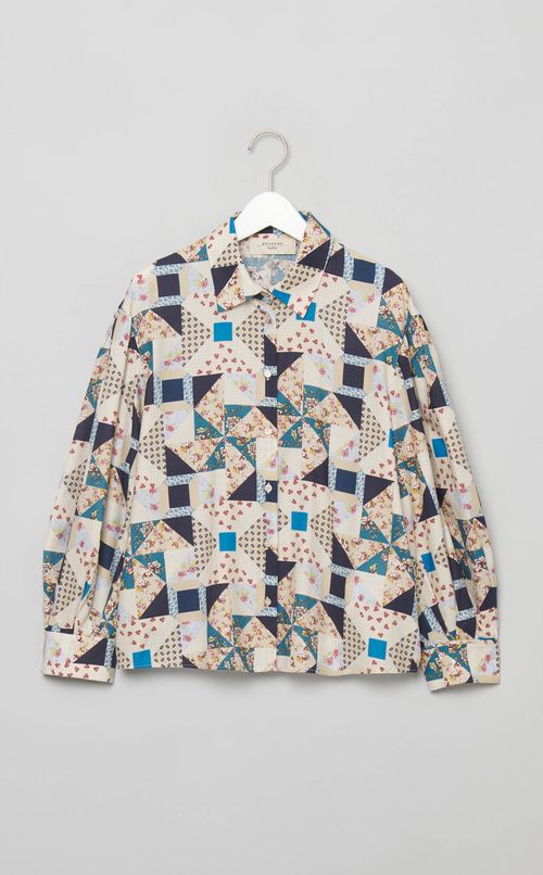 パッチワークプリントコットンブラウス