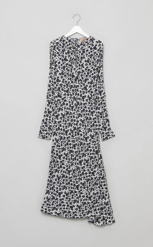 フラワープリン卜ギャザーネックワンピース