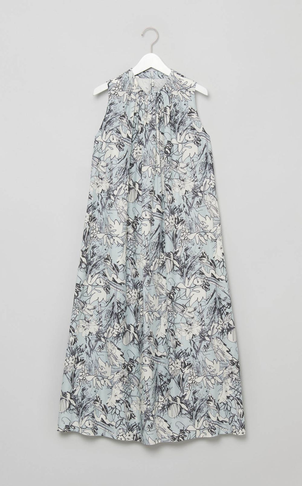 プリントギャザーノースリーブワンピース