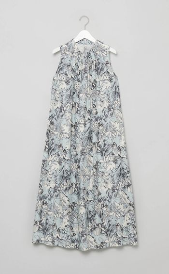 プリントギャザーノースリーブワンピース