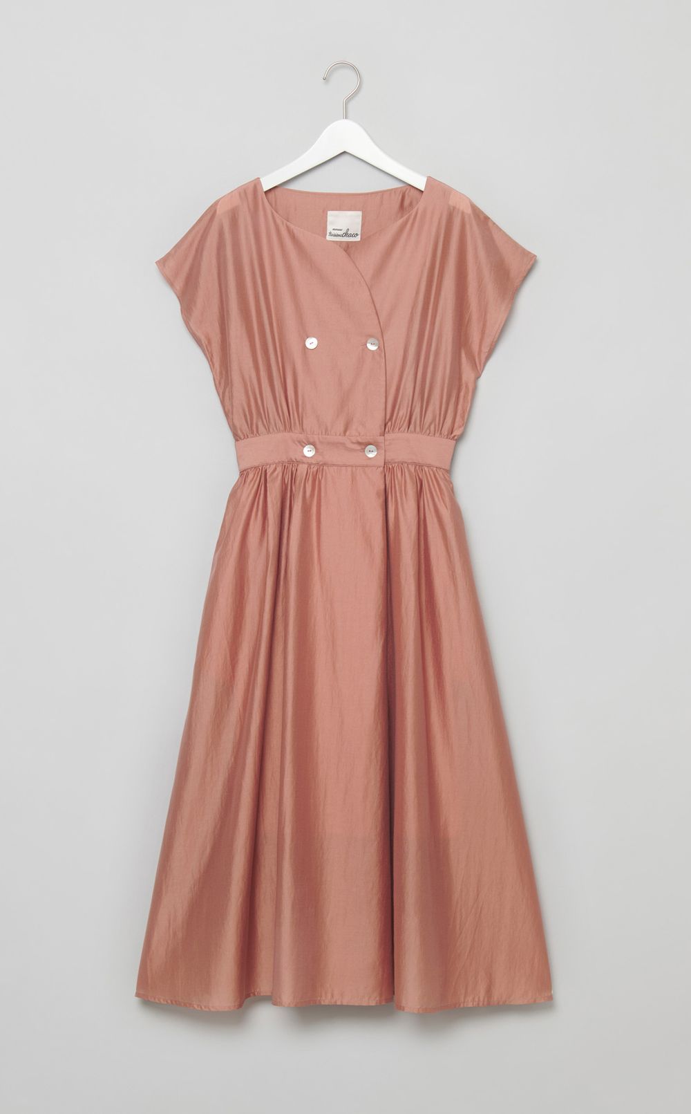 ウエストギャザー前開きワンピース