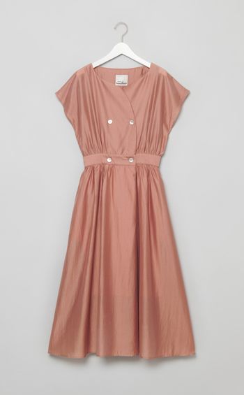 ウエストギャザー前開きワンピース