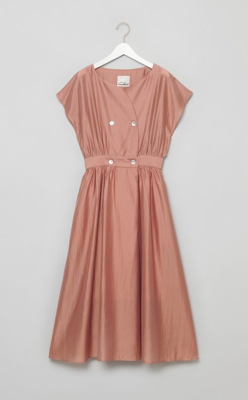 ウエストギャザー前開きワンピース