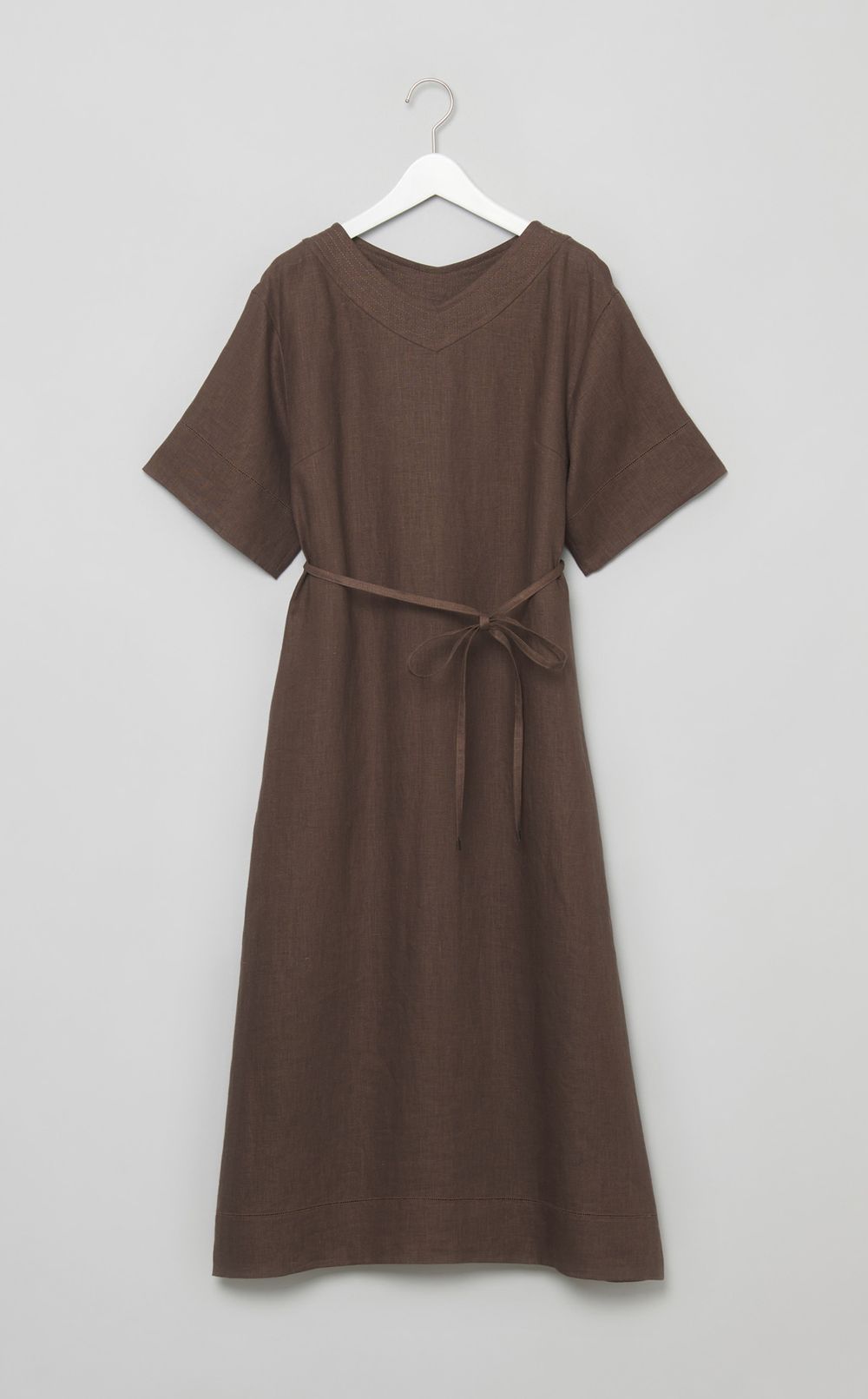 スムースリネンVネックワンピース