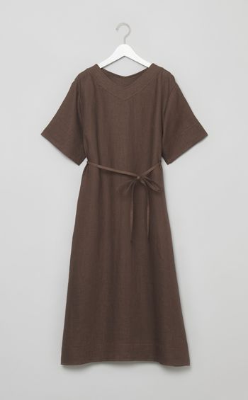 スムースリネンVネックワンピース