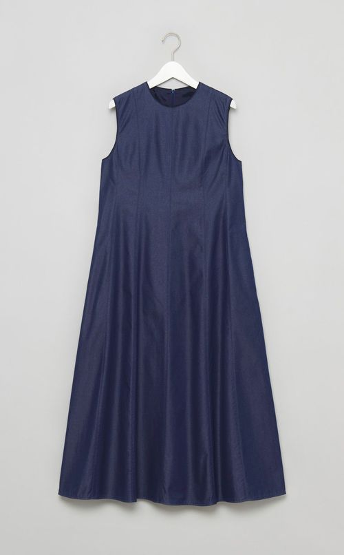 シルクデニムタックフレアドレス