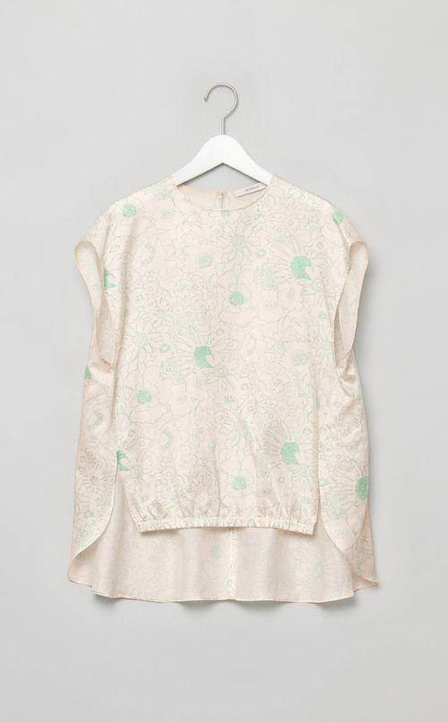 フラワープリントノースリーブトップス