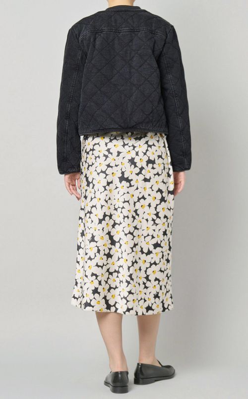 キルテッドデニムノーカラージャケット