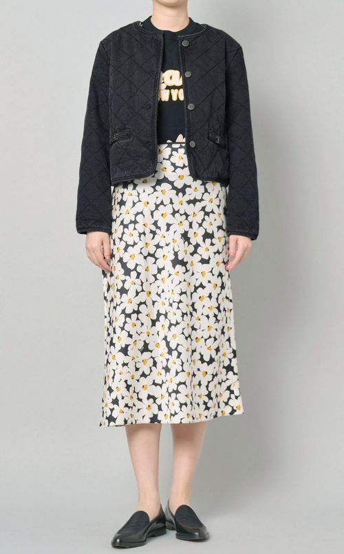 キルテッドデニムノーカラージャケット