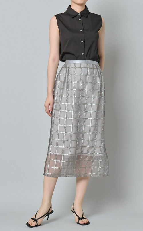 オーガンジーラメチェックスカート