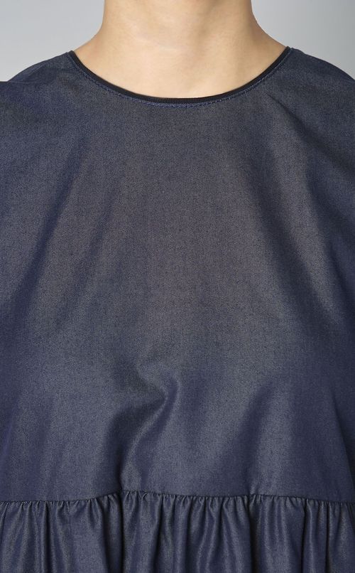 シルクデニムギャザーワンピース