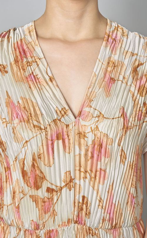 フラワープリントVネックワンピース