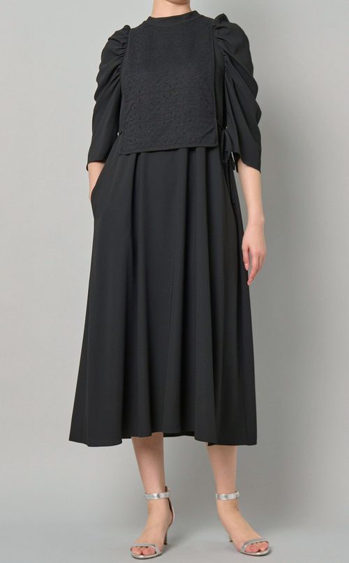 2way異素材ギャザースリーブドレス