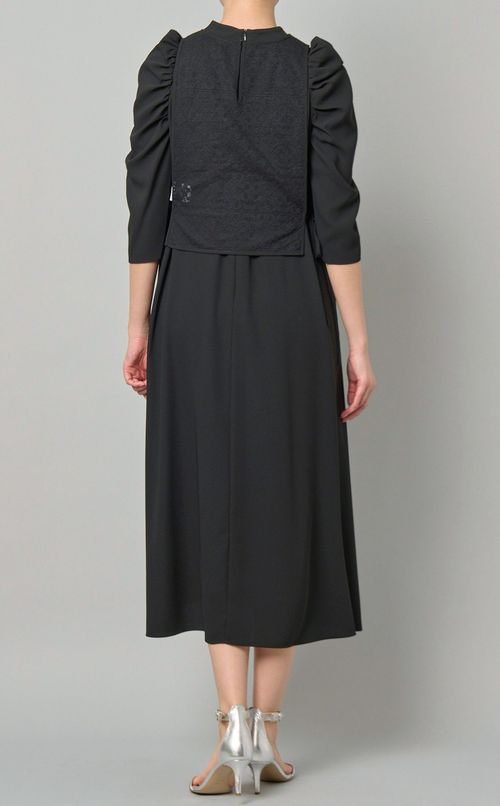 2way異素材ギャザースリーブドレス