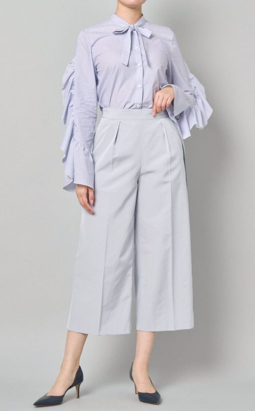 ストライプフリルスリーブボウタイブラウス