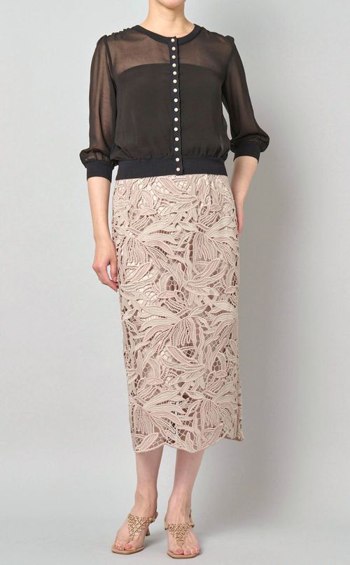 ニットシフォンクルーネックカーディガン