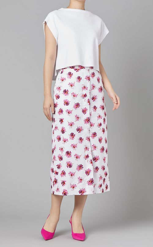 フラワープリントコットンミディスカート