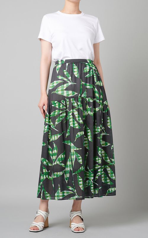 リーフ柄ギャザーフレアスカート