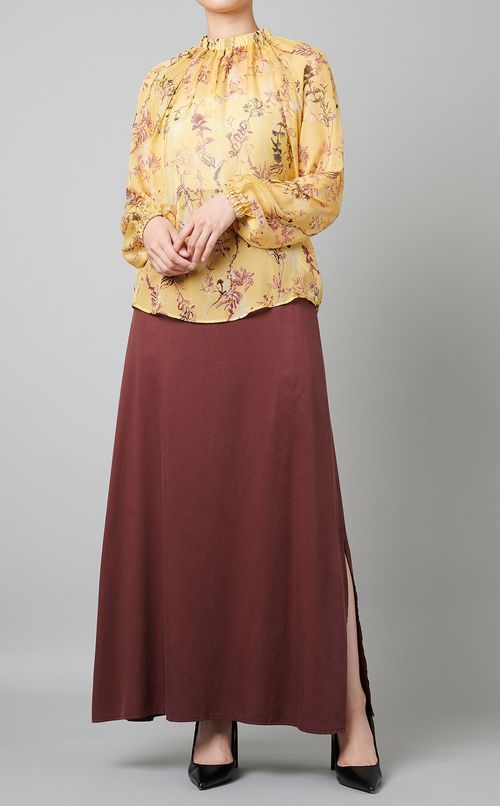 フラワープリントギャザーネックブラウス