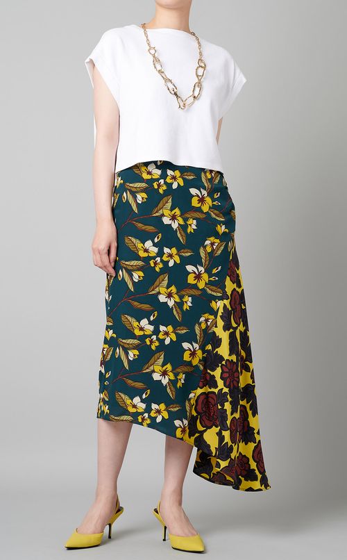 アシンメトリーヘムプリントスカート