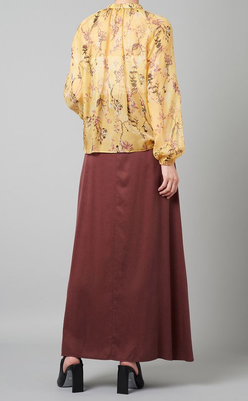 フラワープリントギャザーネックブラウス