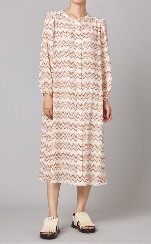 幾何柄調フレアワンピース