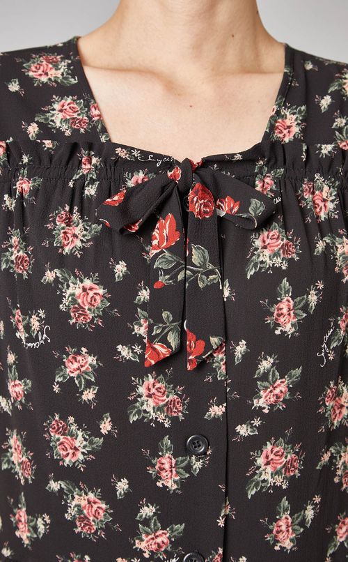 フラワープリントコンビワンピース