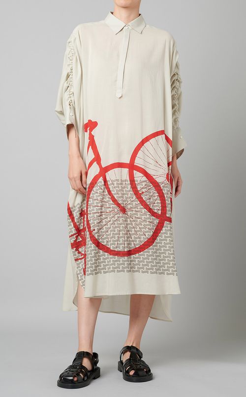 スリーブギャザーシャツワンピース