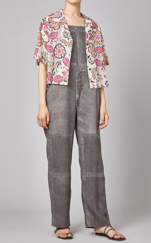 デニムプリントオーバーオール