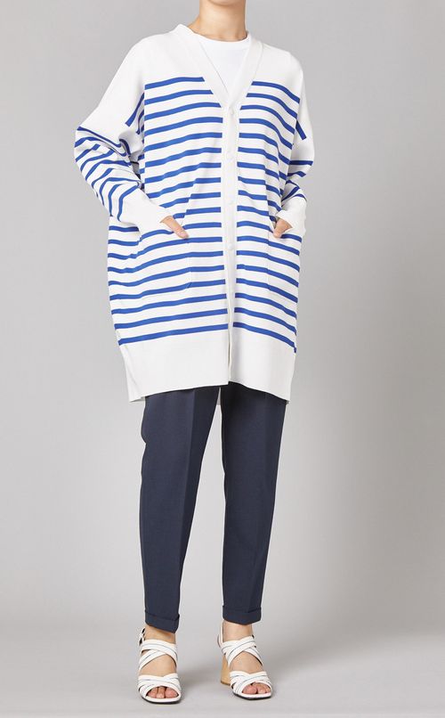 ボーダーニットミドルカーディガン