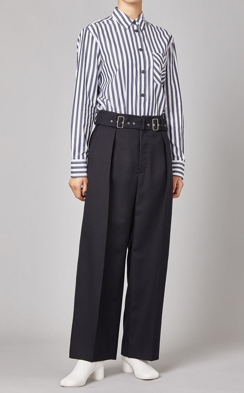 ボリュームスリーブストライプシャツ