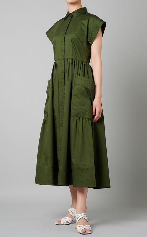 キャップスリーブロングシャツワンピース