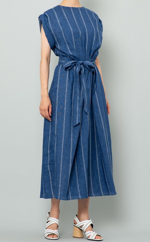 ベルト付リネンストライプワンピース