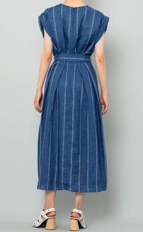 ベルト付リネンストライプワンピース