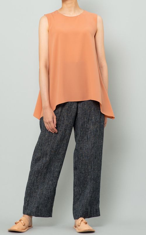 リネン混クロップドパンツ