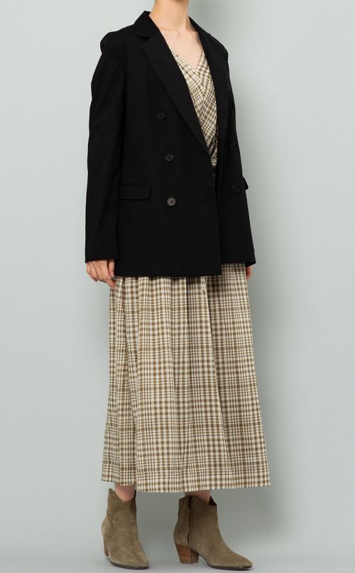 チェック柄Vネックロングワンピース