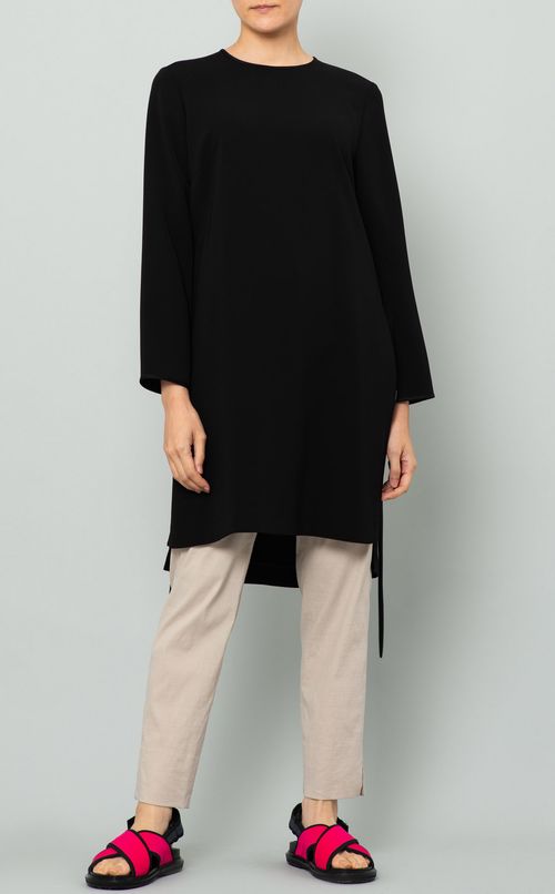 ベルト付ロングスリットチュニックブラウス