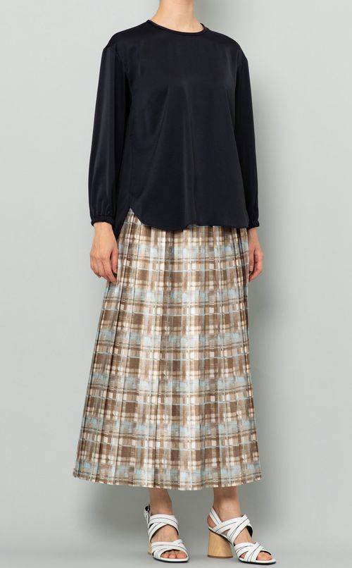 チェック柄プリーツイージースカート