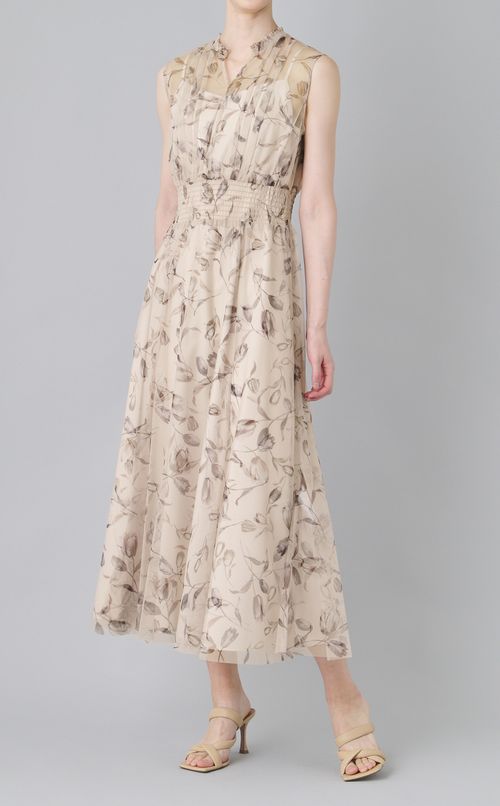 レイヤードフラワープリントワンピース