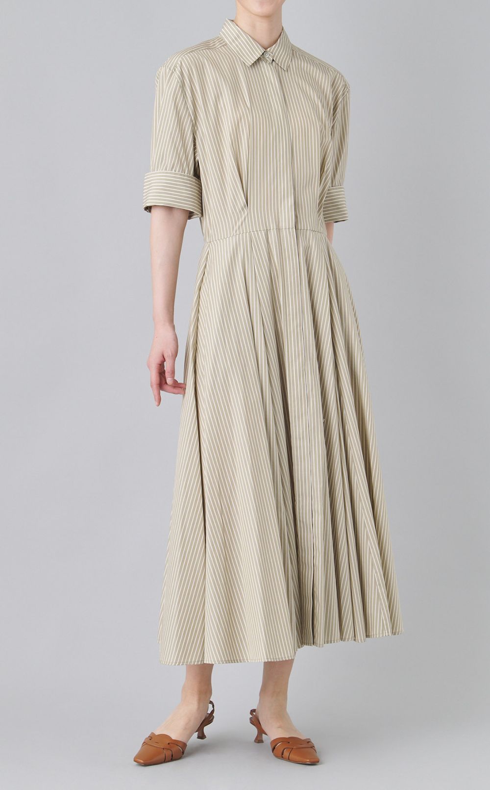 ストライプギャザーシャツワンピース