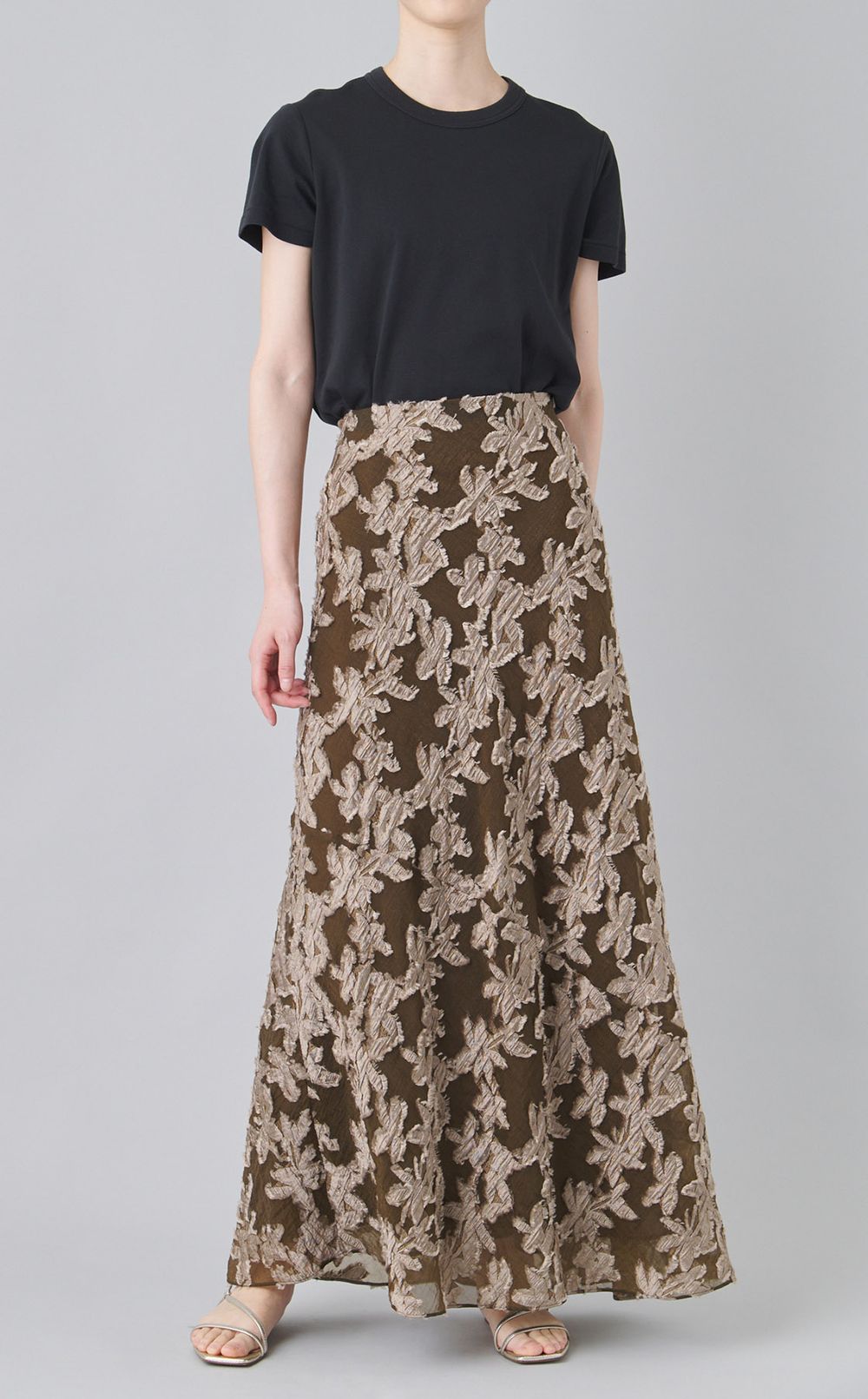 ジャガードウエストゴムロングスカート